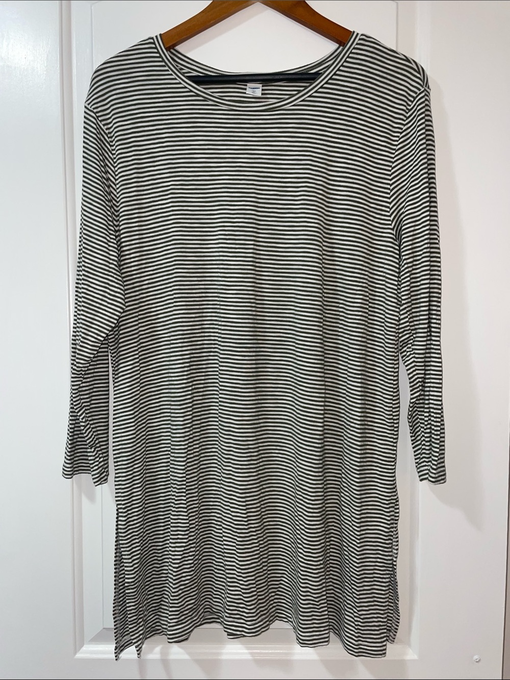 Old Navy Olive Green and White Striped Long-Sleeve Tunic